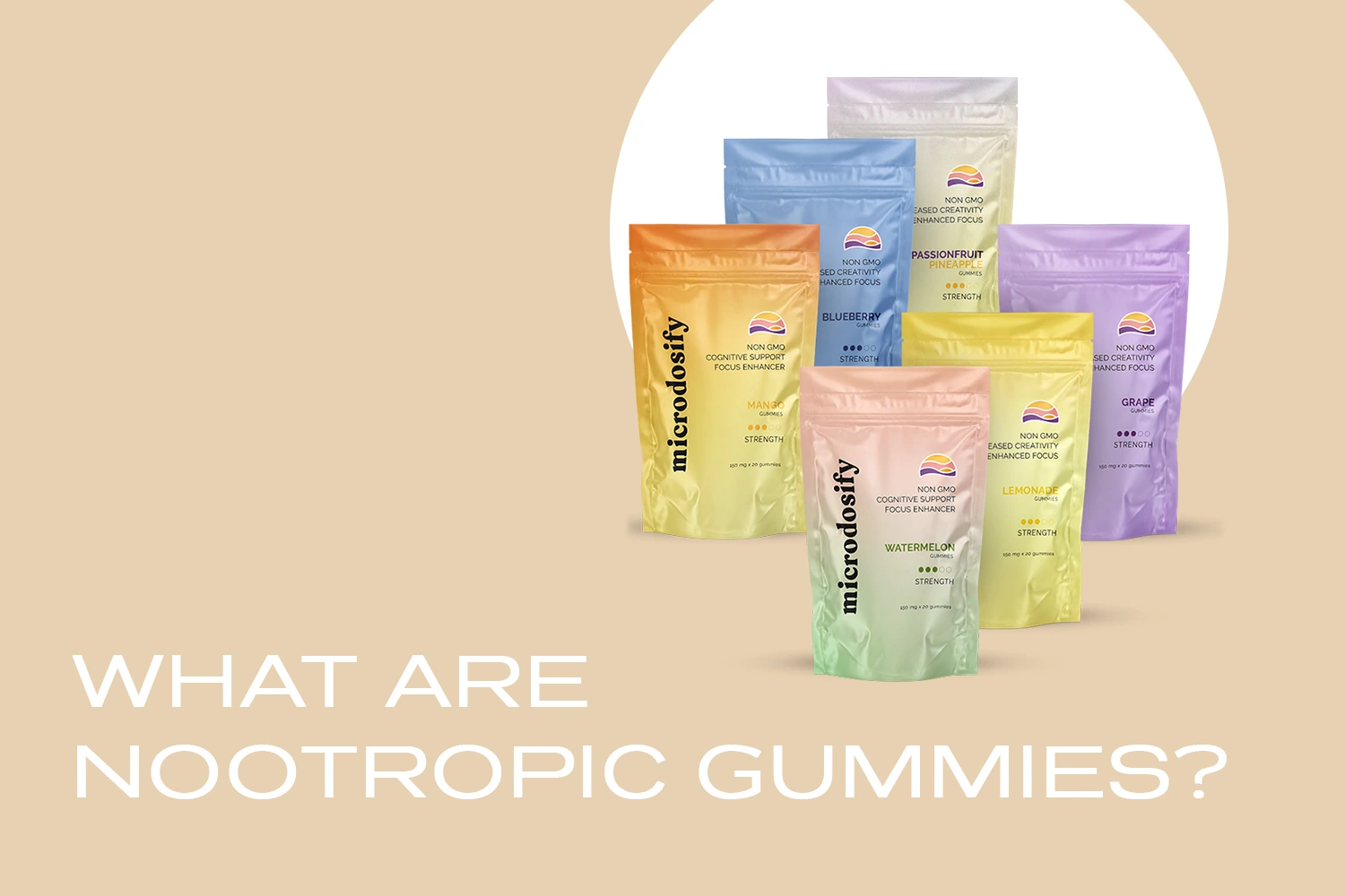 Microdosify gummies on a beige background