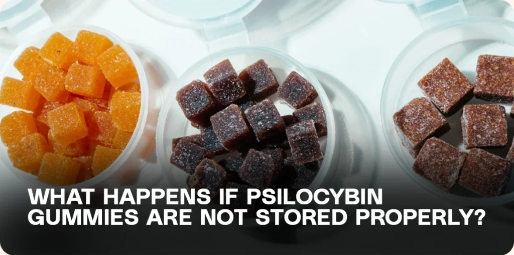 Orange and dark-colored gummies in plastic containers.